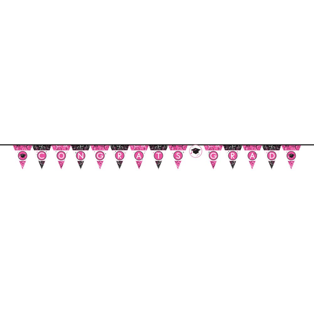 Congrats Grad Pennant Banner- Pink