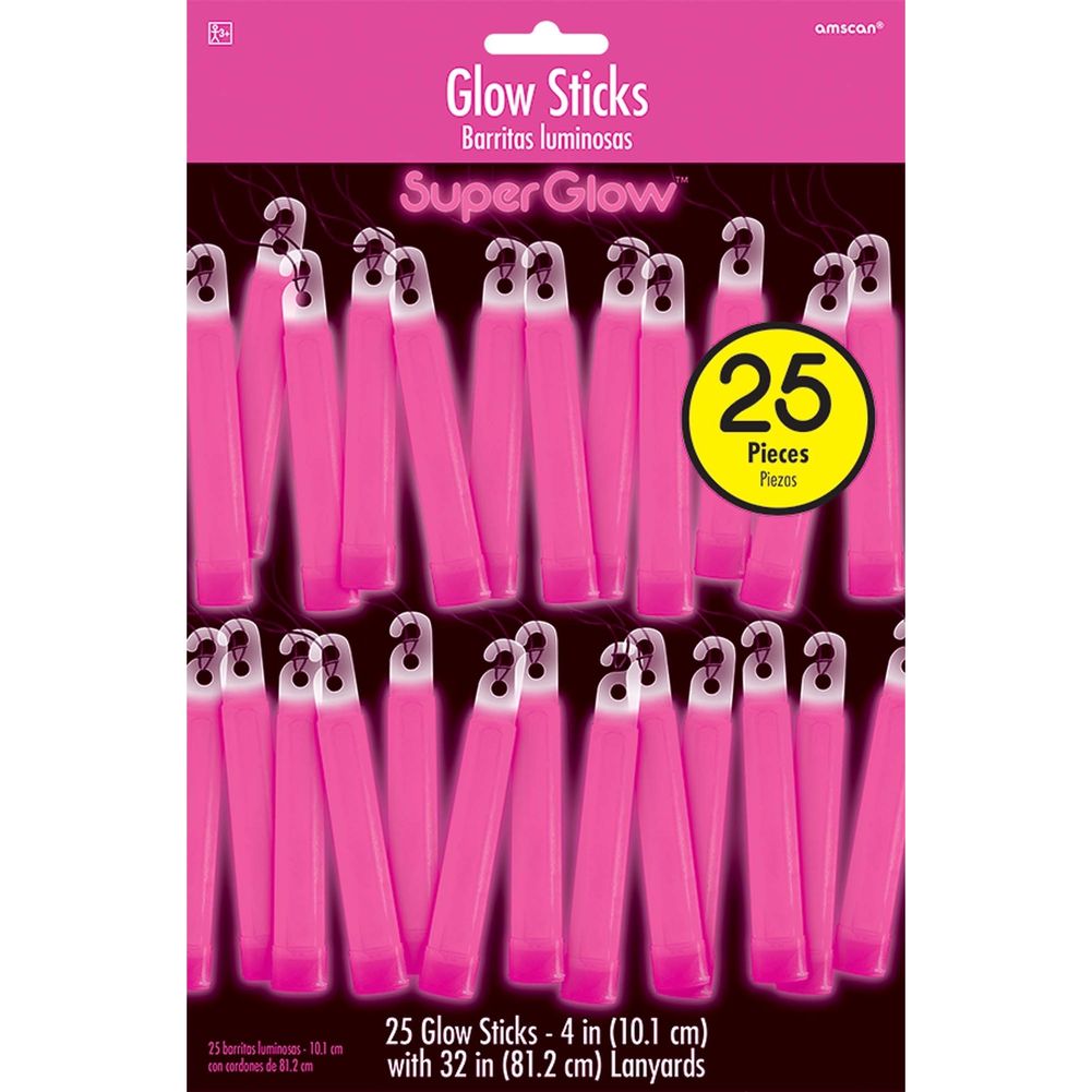 4" Pink Glowsticks (25 ct)