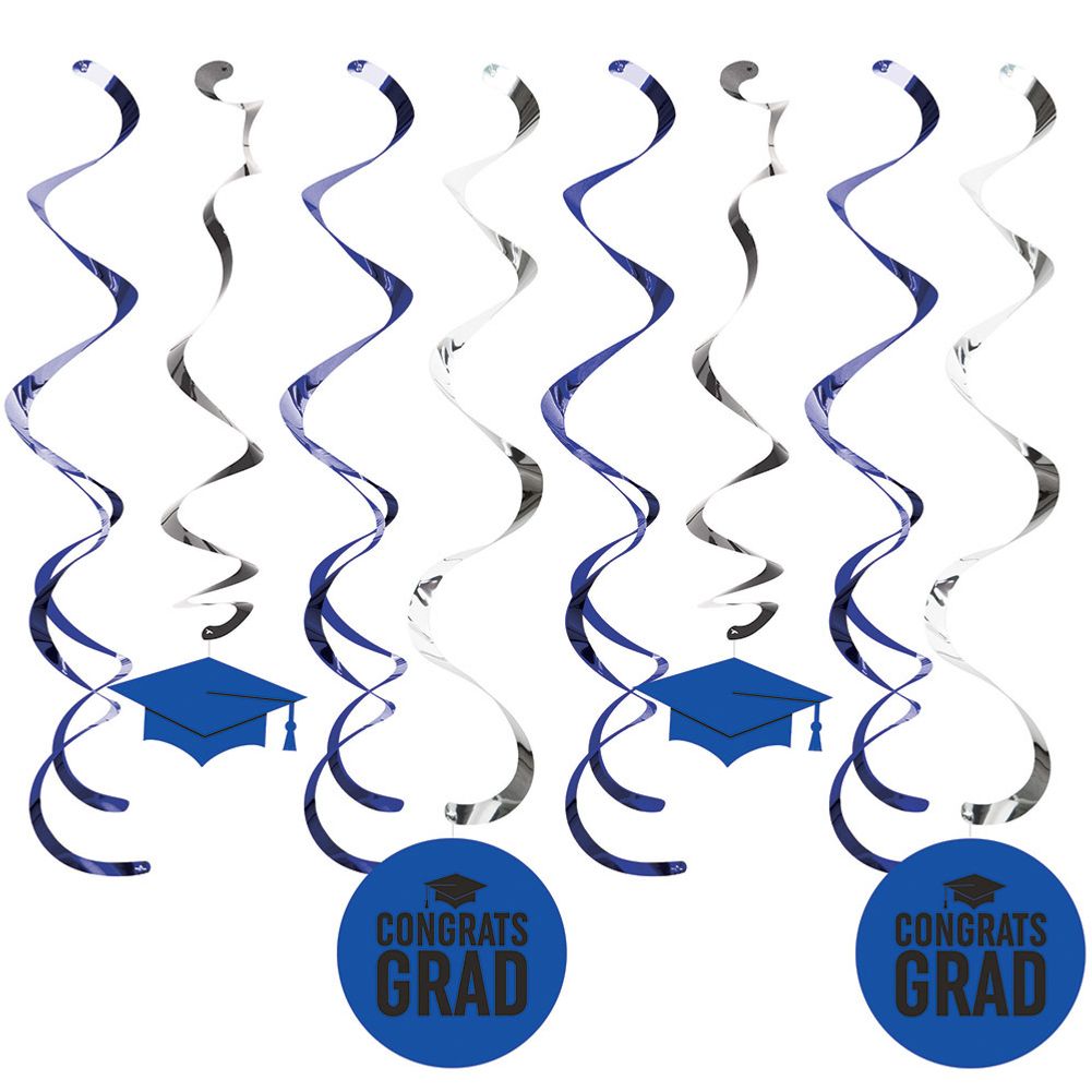 Blue Congrats Grad Hanging Swirls (8ct)