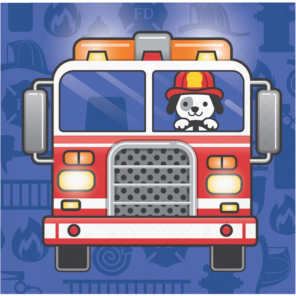 Flaming Fire Truck Beverage Napkins (16 ct)