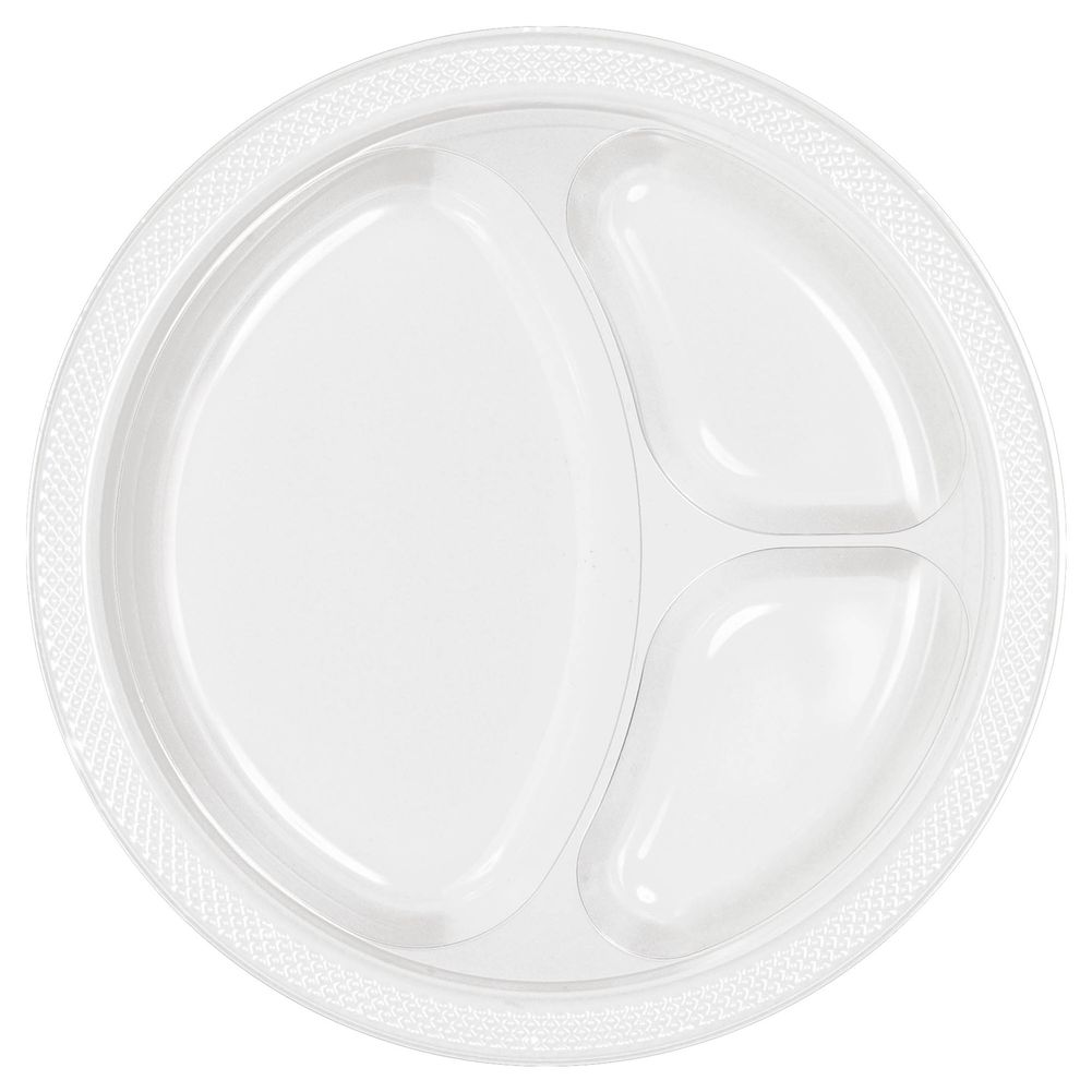 Frosty White Divided Plastic Banquet Plates (20ct)