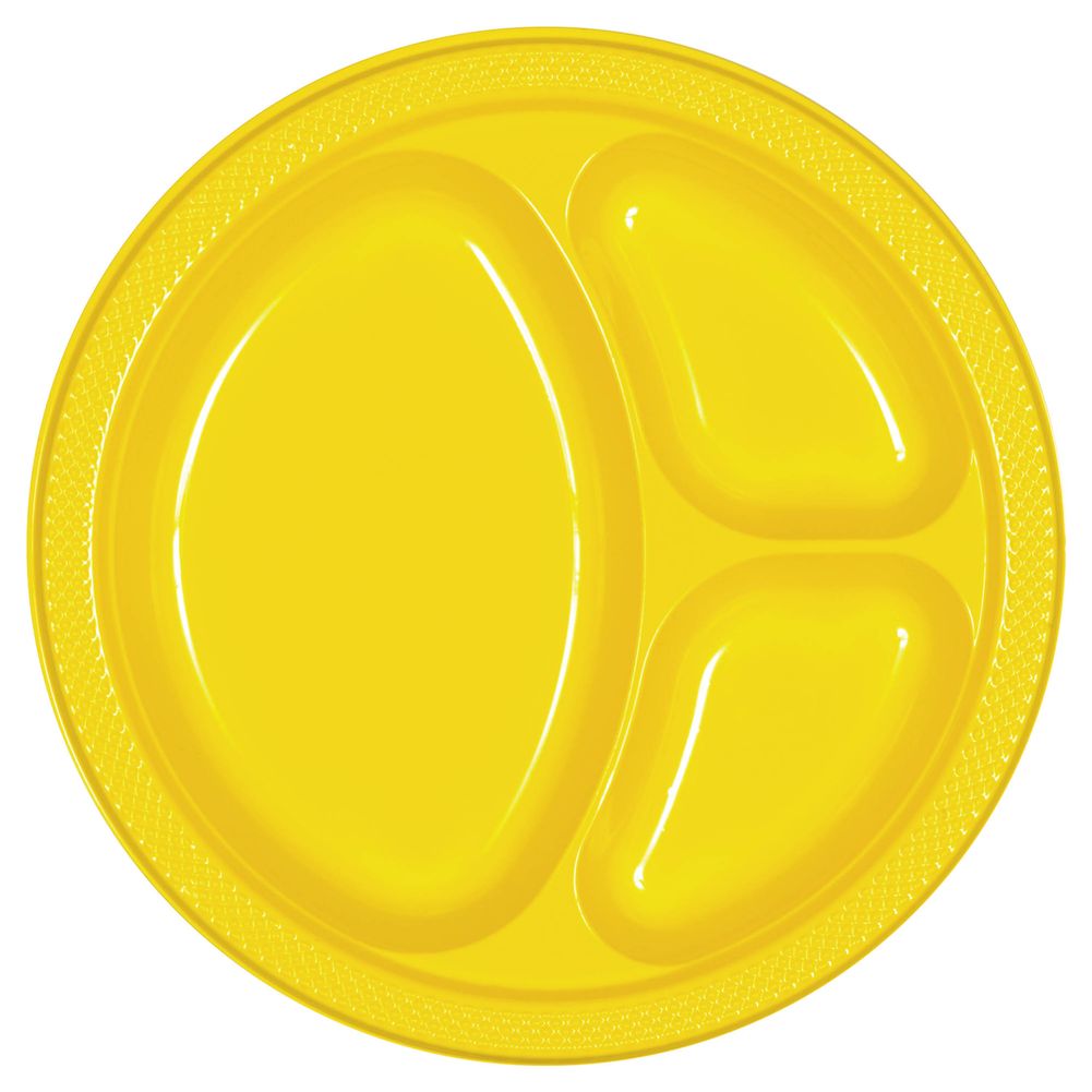 Yellow Sunshine Divided Plastic Banquet Plates (20ct)