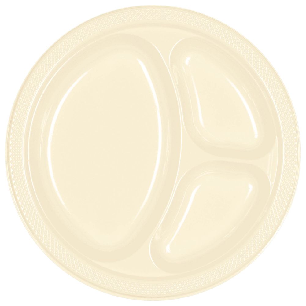 Vanilla Creme Divided Plastic Banquet Plates (20ct)
