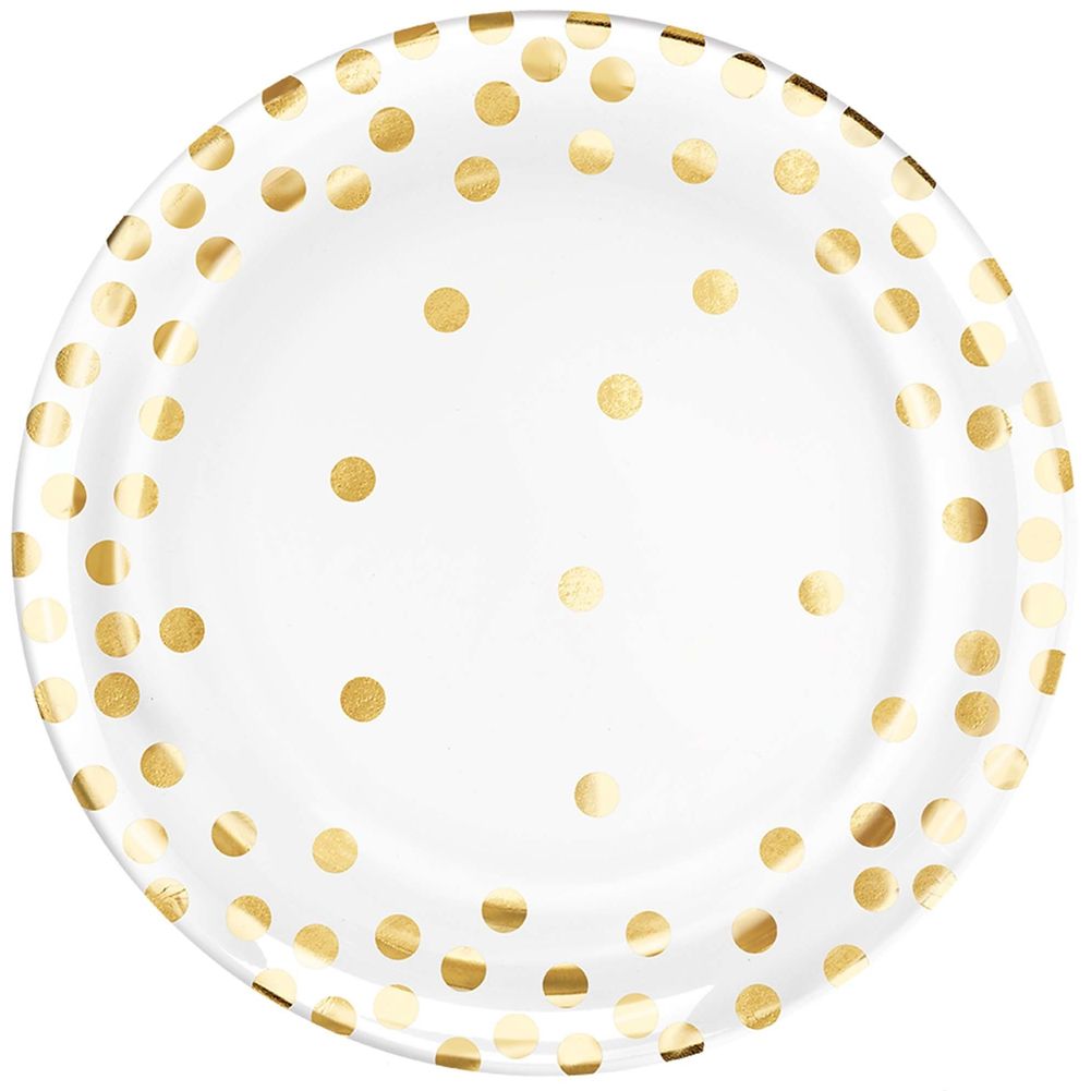 Gold Confetti Dots Round Plastic Dessert Plates (20 ct)
