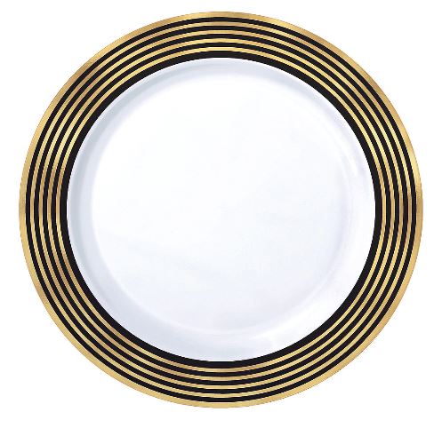 Black & Metallic Gold Stripe Premium Plastic Dessert Plates, 20ct