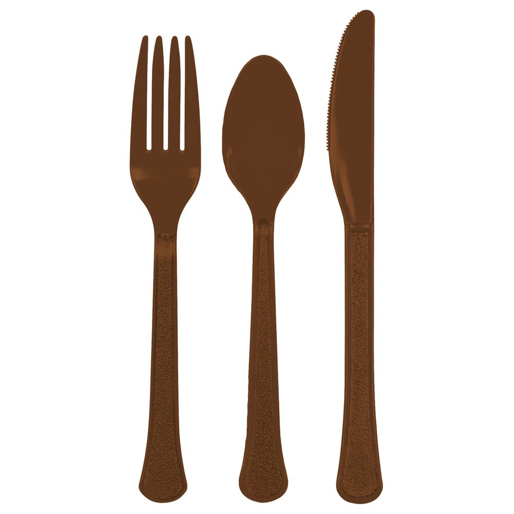 Chocolate Brown Midweight Assorted Plastic Cutlery (24ct)