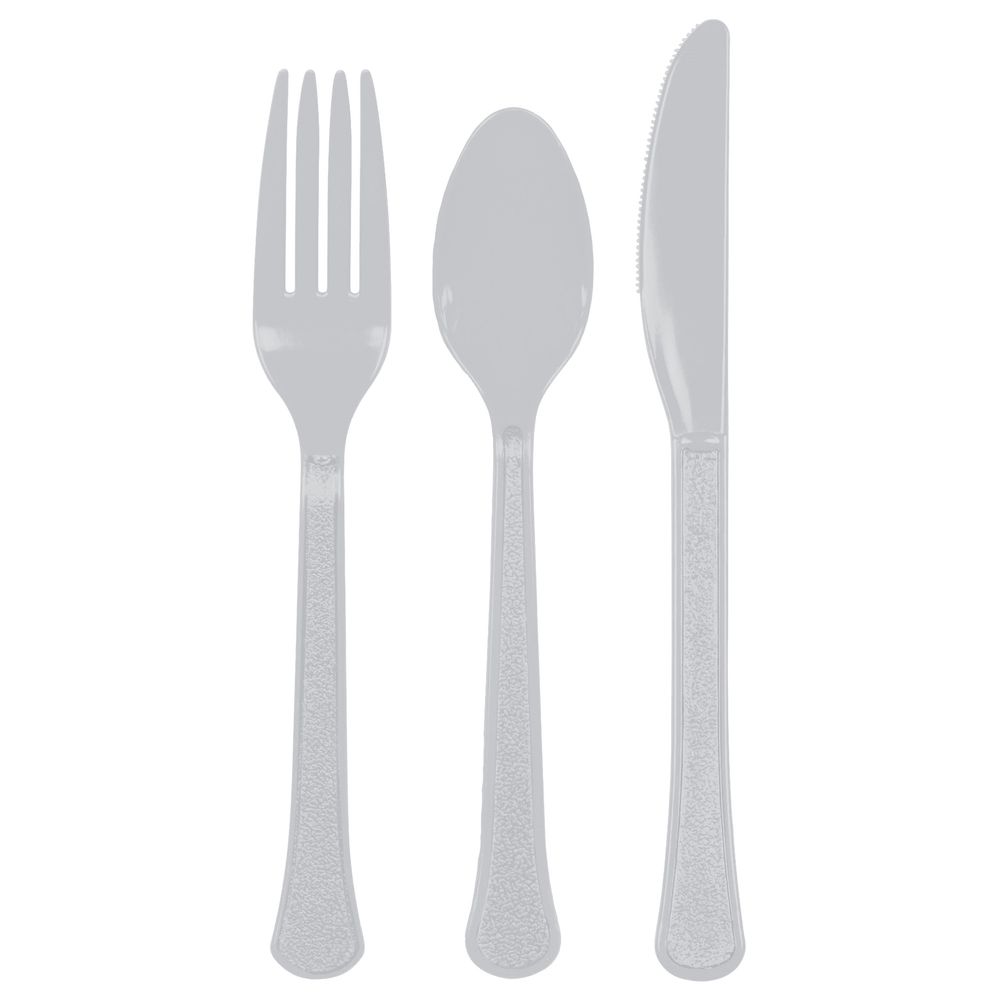 Silver Midweight Assorted Plastic Cutlery (24ct)