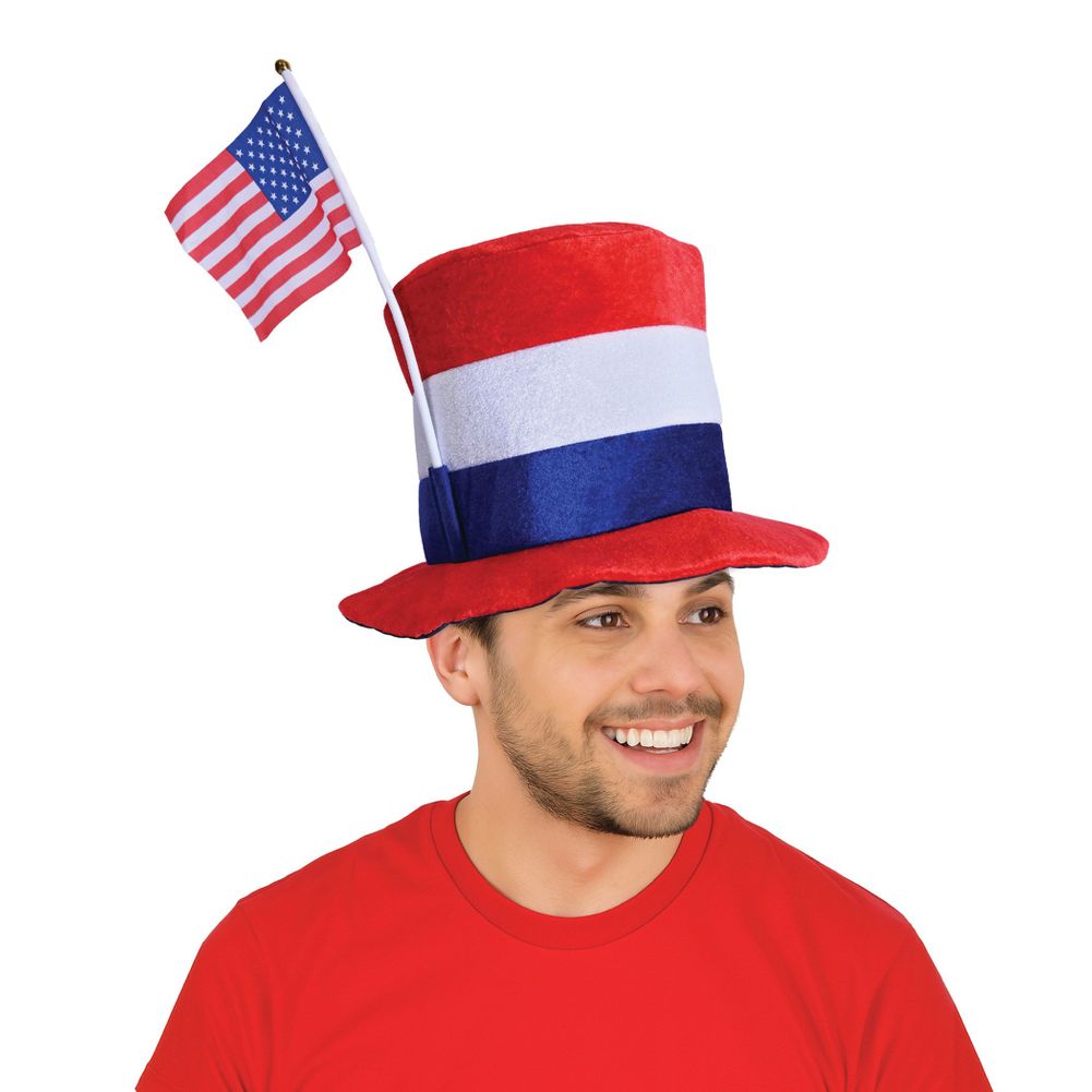 Plush Patriotic Top Hat w/American Flag