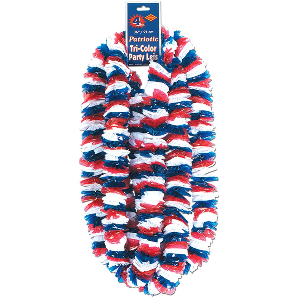 Soft-Twist Patriotic Poly Leis (4ct)