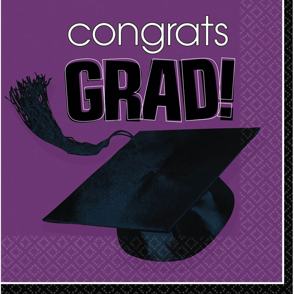 Congrats Grad Purple Beverage Napkins (36ct)