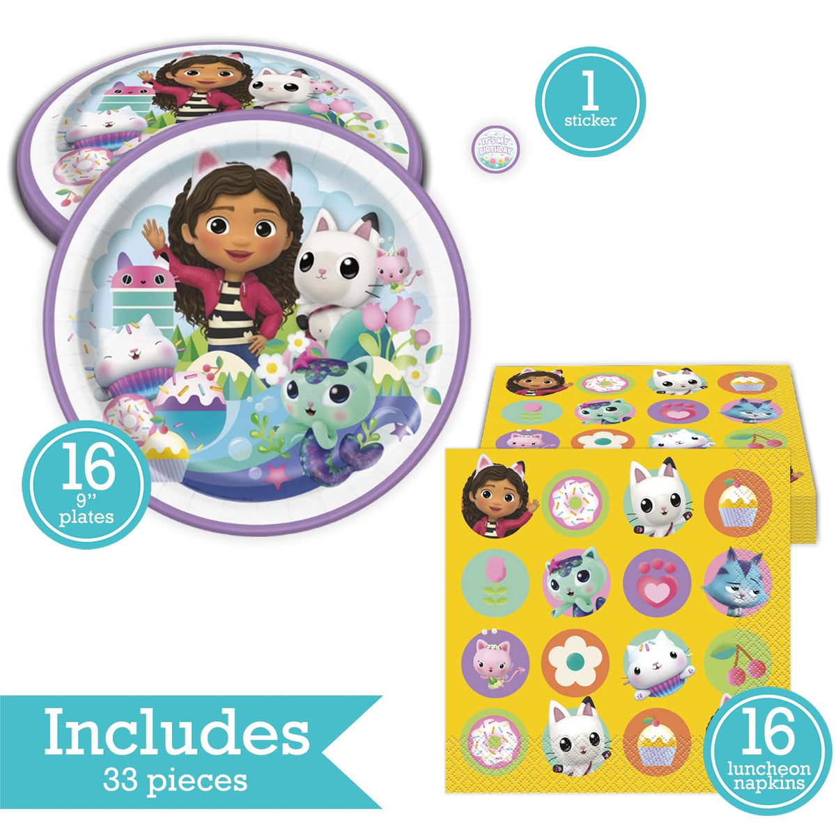 Gabby's Dollhouse Birthday Party Kit for 16 – 9 Inch Plates and Napkins (32 pc) – photo 2