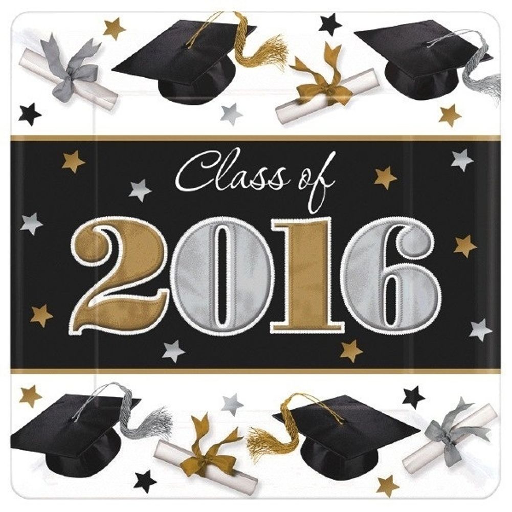Festive Grad Square Paper Dessert Plates