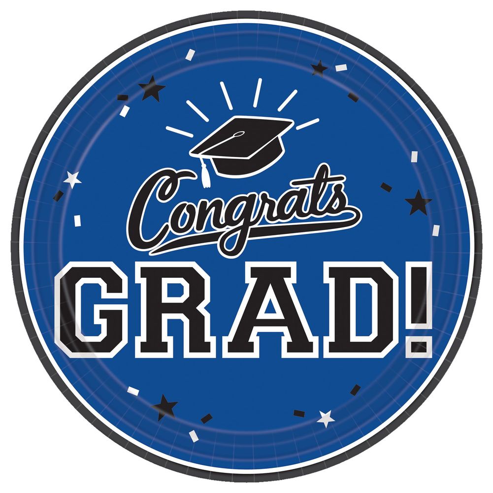 Congrats Grad Blue 7" Round Plates (18 ct)
