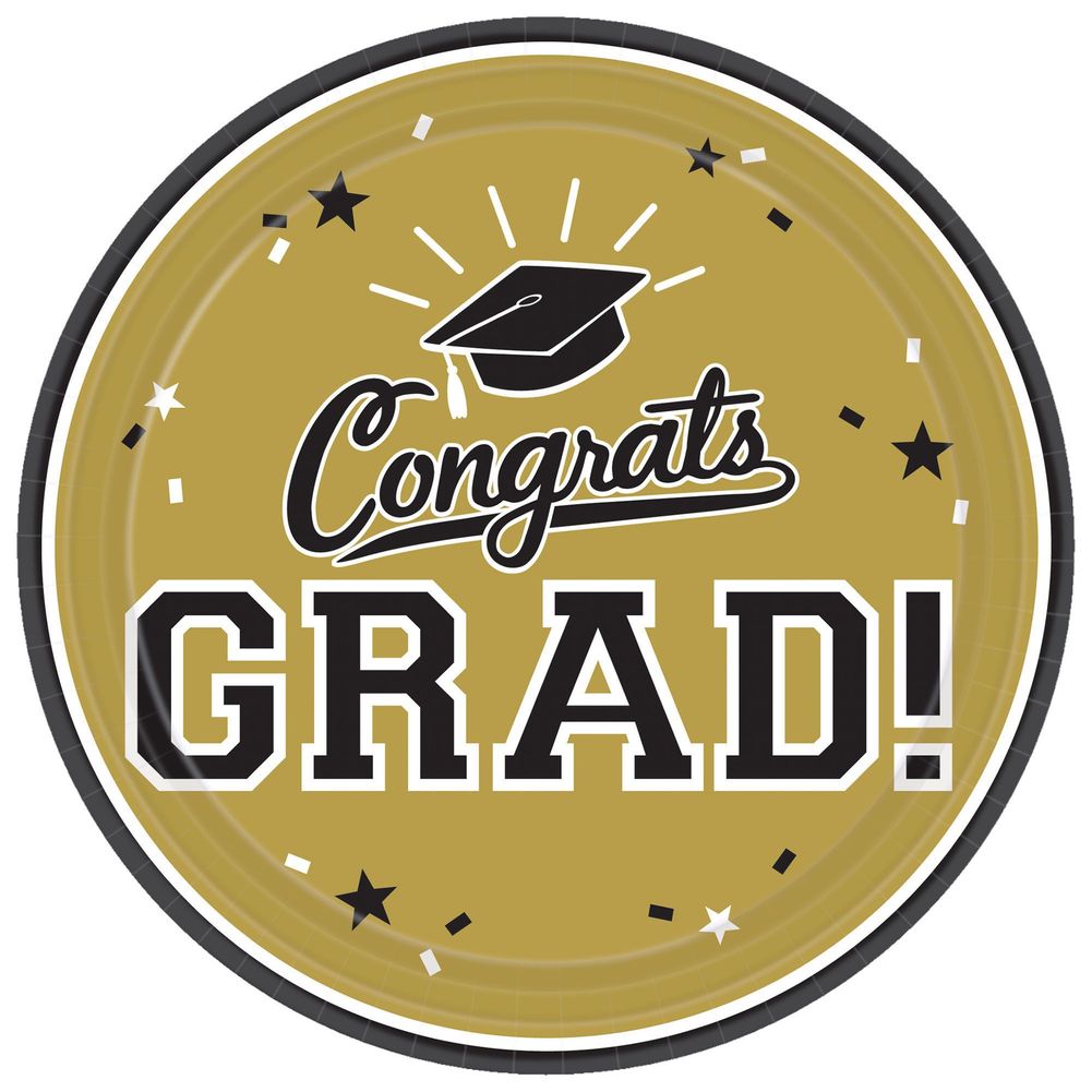 Congrats Grad Gold 7" Round Plates (18 ct)