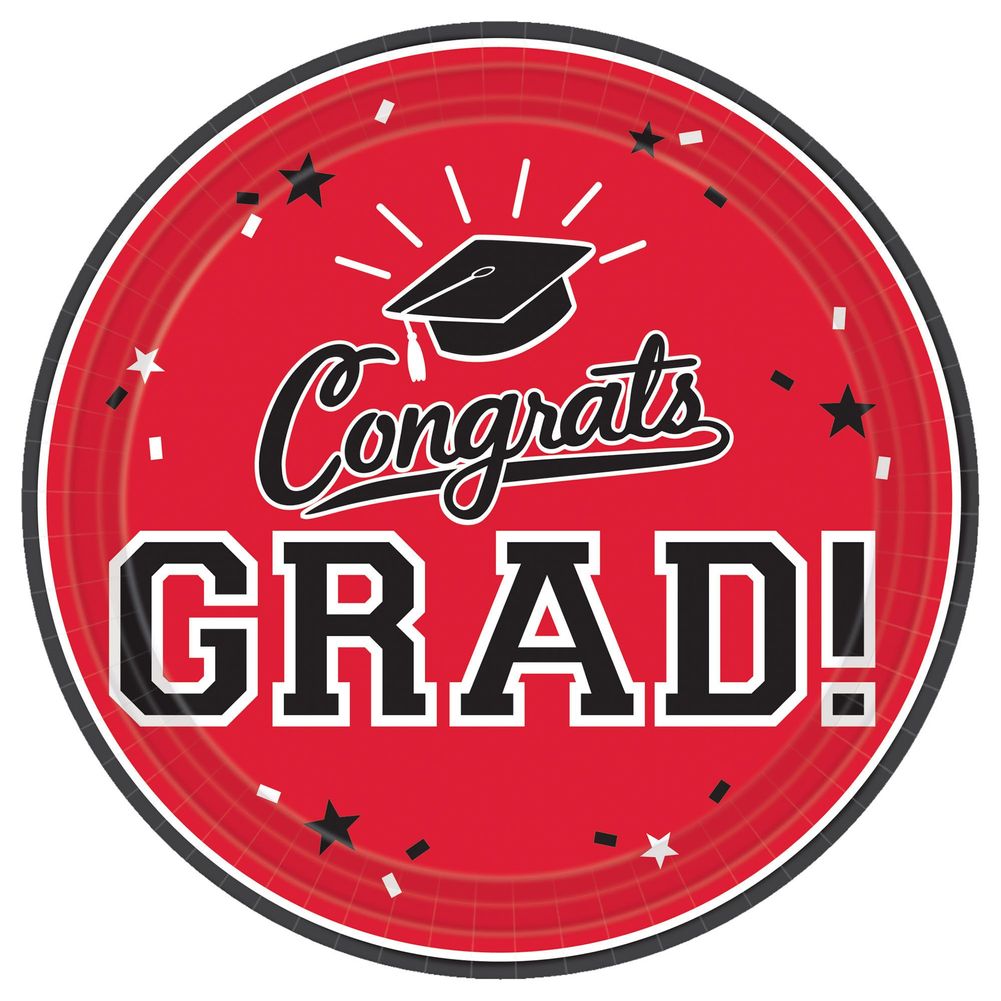 Congrats Grad Apple Red 9" Round Plates (18 ct)
