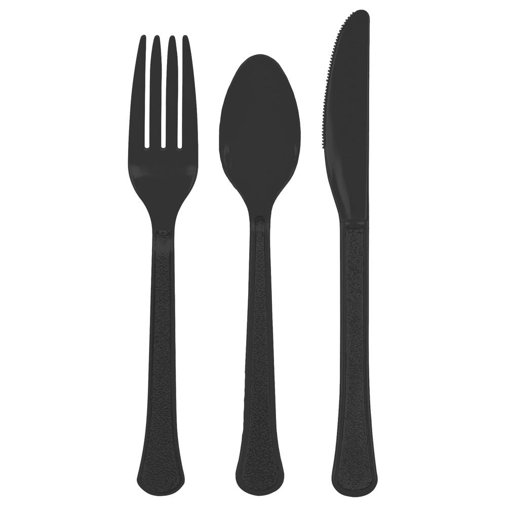 Jet Black Heavy Weight Assorted Plastic Cutlery (24ct)