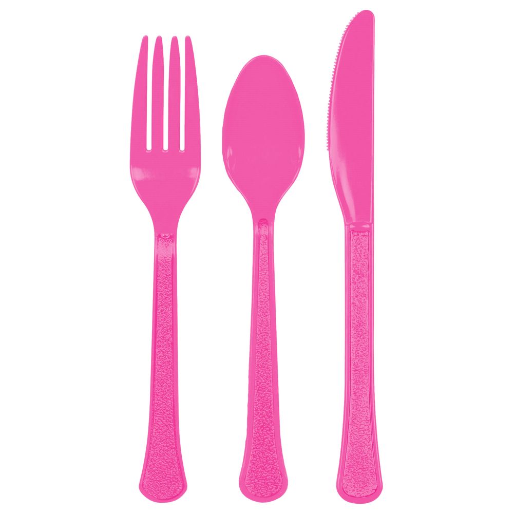 Bright Pink Heavy Weight Assorted Cutlery (24ct)