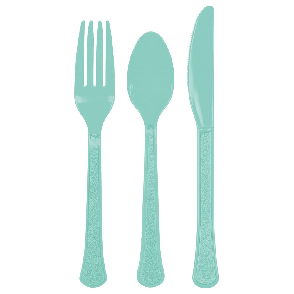 Robins Egg Blue Heavy Weight Assorted Plastic Cutlery (24ct)