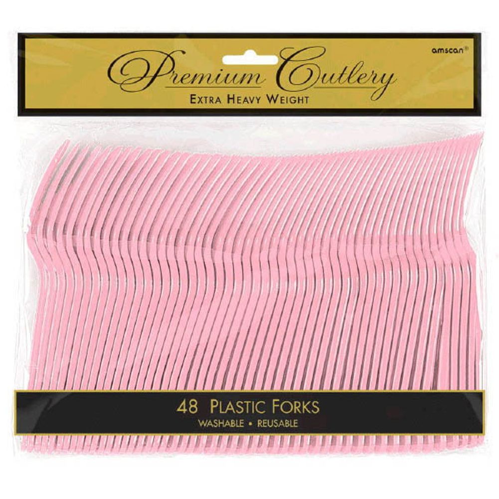 New Pink Heavy Weight Plastic Forks (48ct)