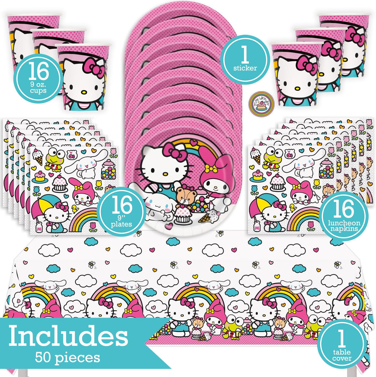 Hello Kitty Birthday Party Kit for 16 – 9 Inch Plates, Napkins, Table Cover and Cups (49 pc) – photo 2