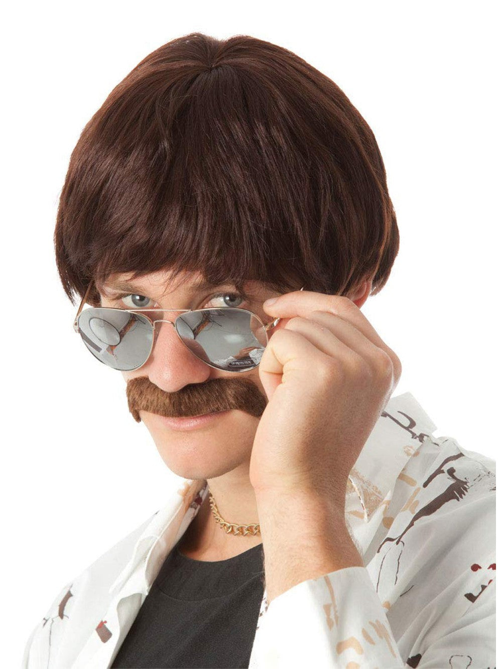 60s Classic Brown Wig & Moustache costume wig, photo 1 of 3