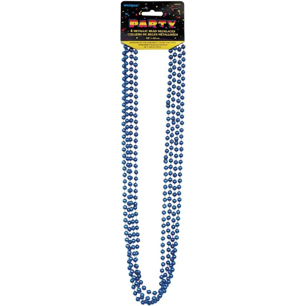 Blue Metallic Bead Necklaces, 32" (4ct)