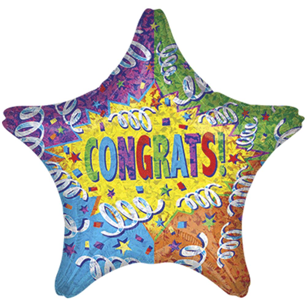 19" CONGRATS STREAMER EXPLOSION HOLOGRAPHIC