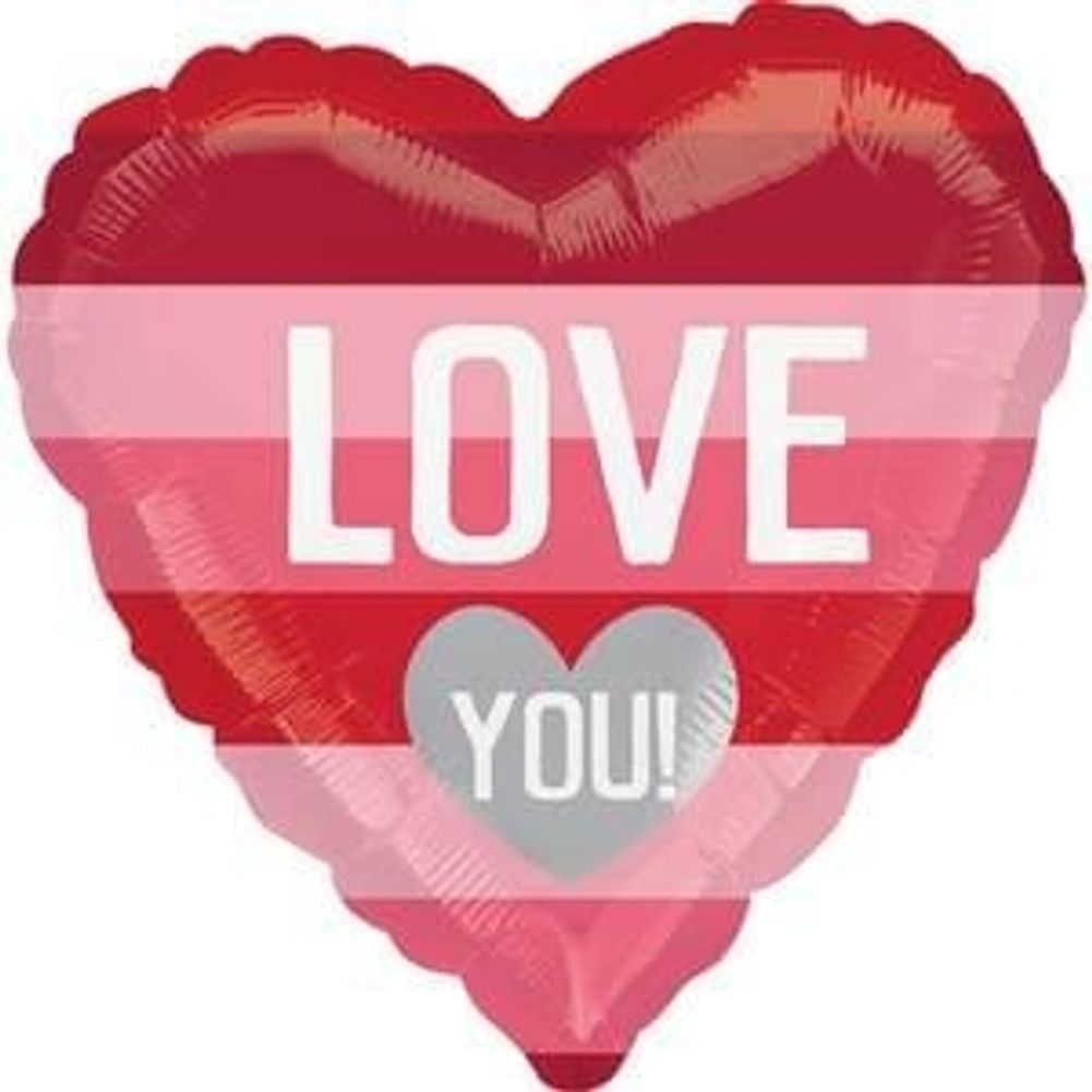 18" Love You Pink & Red Stripes Vlp Foil Balloon (1ct)