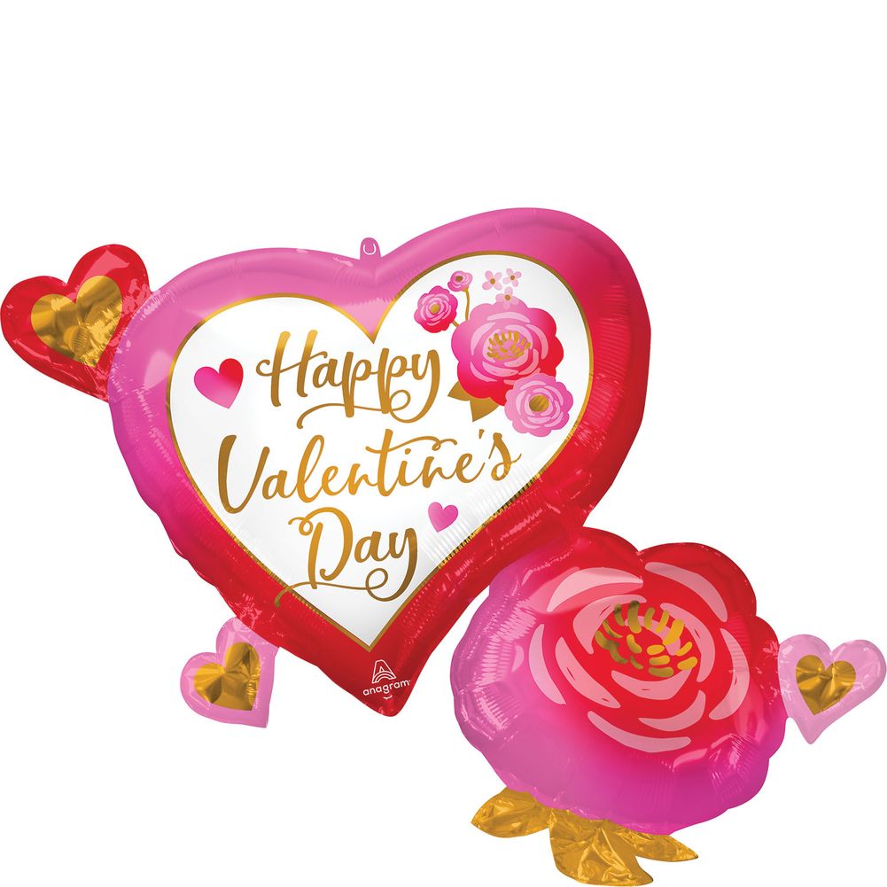 29" Heart & Rose Happy Valentine's Day Super Shape Foil Balloon (1ct)