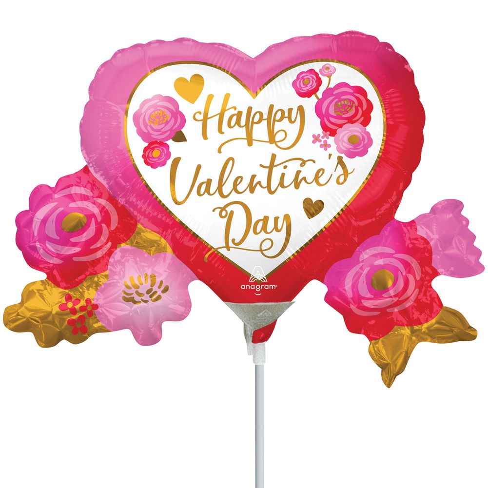 9" Heart & Roses Happy Valentine's Day Mini Shape Foil Balloon (1ct)
