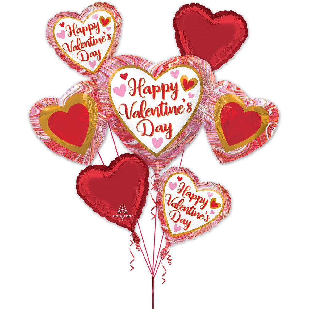 28" Marble Heart Trio Happy Valentine's Day Bouquet Of Balloons Foil Balloon (1ct)