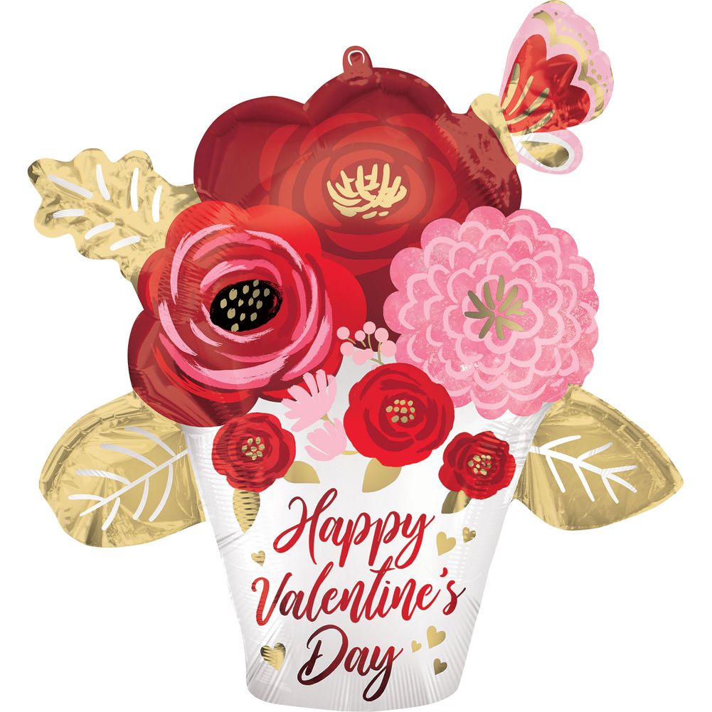 29" Happy Valentine's Day Satin Painted Flowers Super Shape Foil Balloon (1ct)