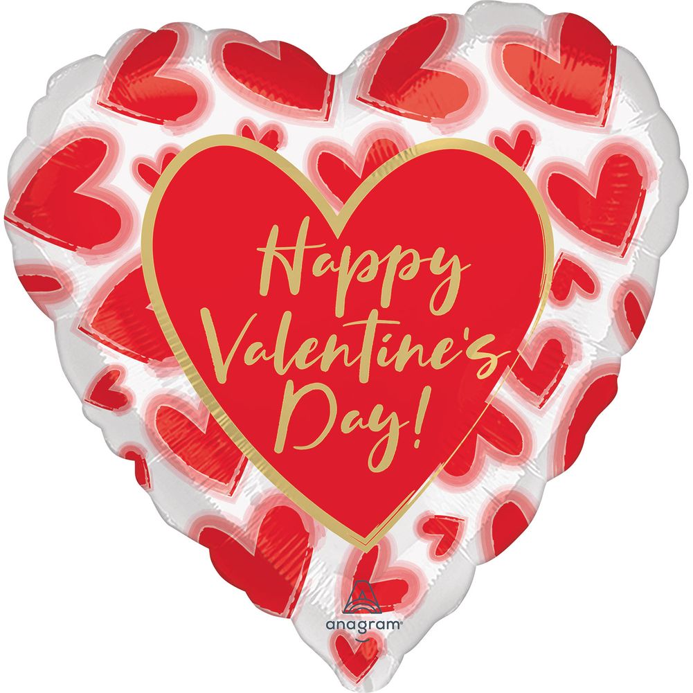 18" Happy Valentine's Day Blush Lined Hearts Foil Balloon (1ct)