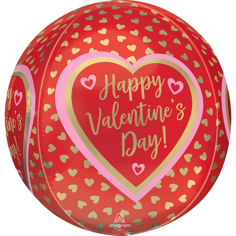 15" Happy Valentine's Day Golden Hearts Orbz Foil Balloon (1ct)