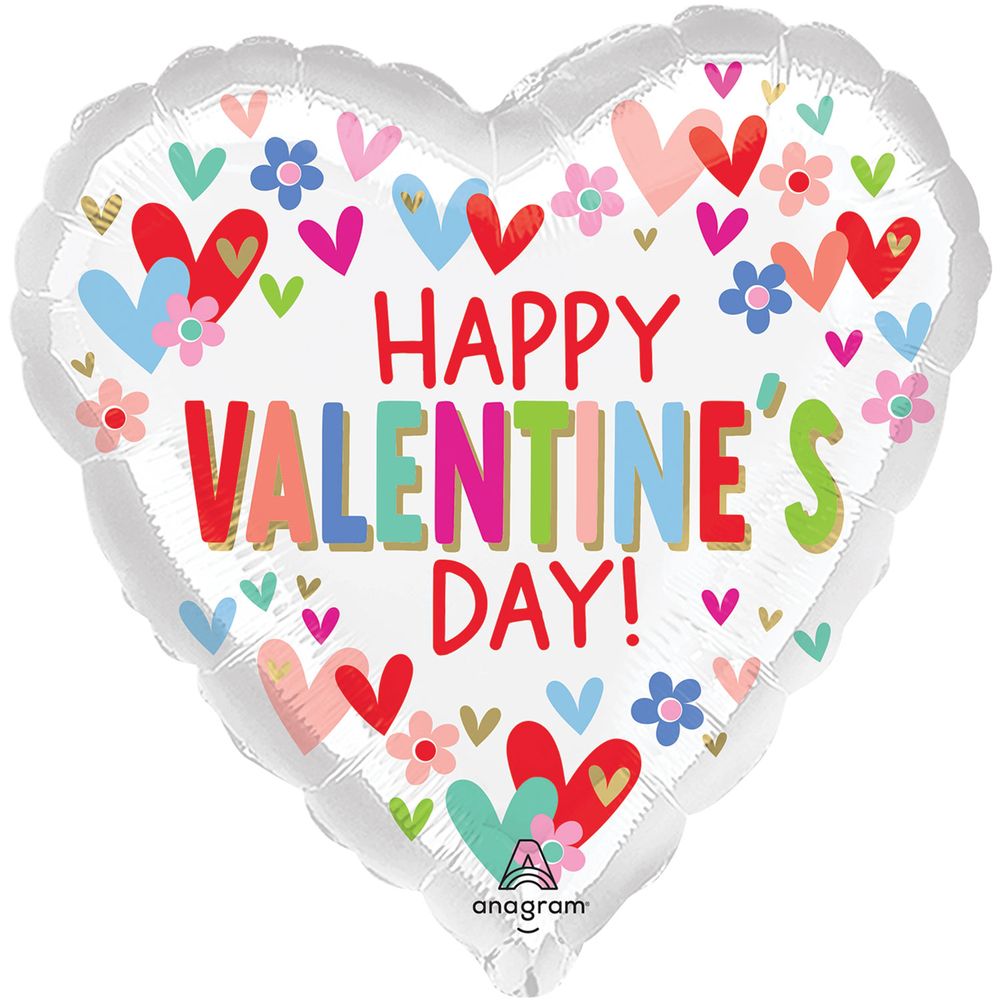 18" Happy Valentine's Day Hearts & Daisies Foil Balloon (1ct)