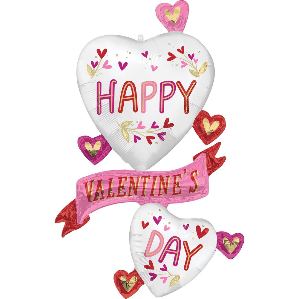 24" Valentine Satin Botanical Traces Giant Multi-balloon Foil Balloon (1ct)