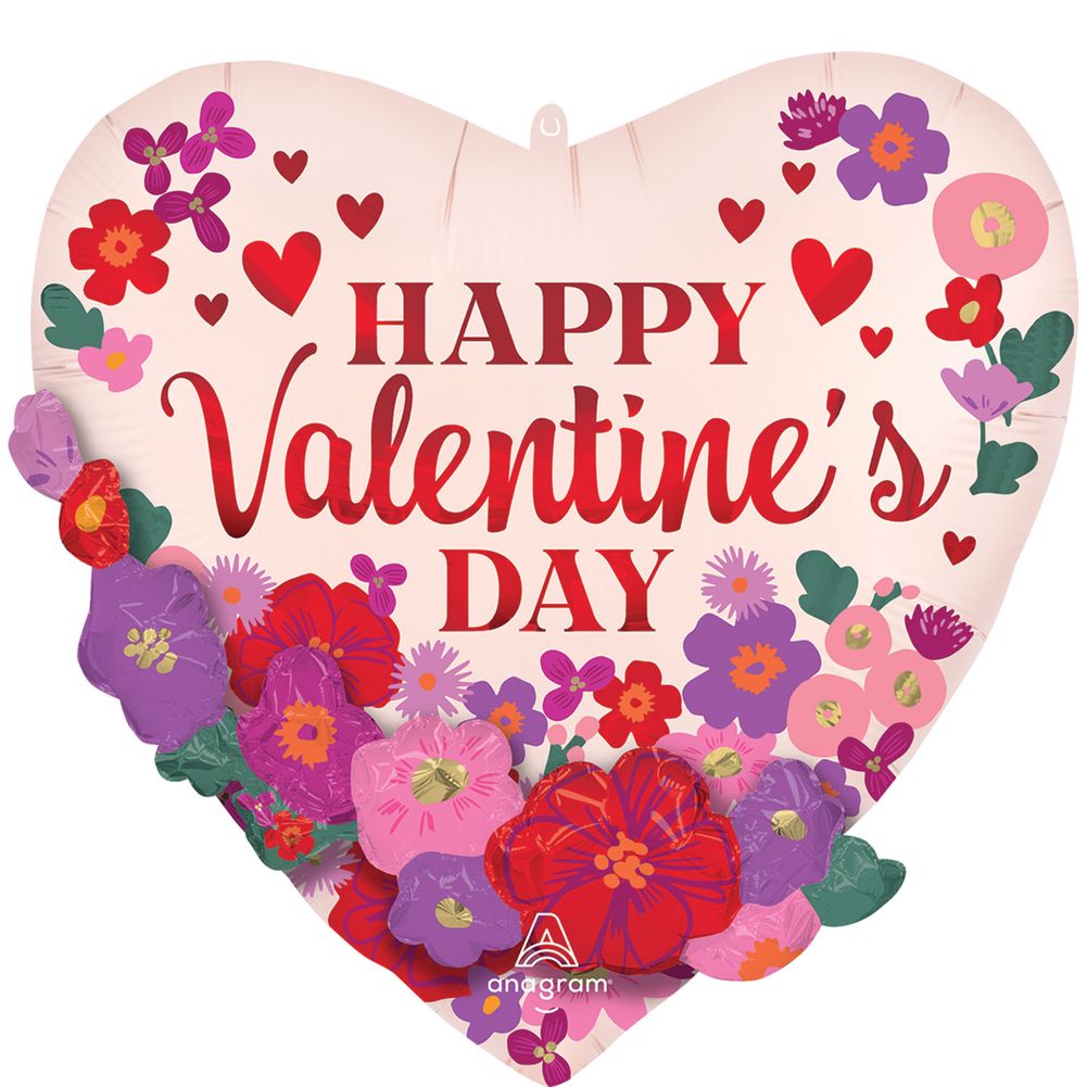 24" Happy Valentine's Day Satin Bright Chintz Floral Garland Multi-balloon Foil Balloon (1ct)