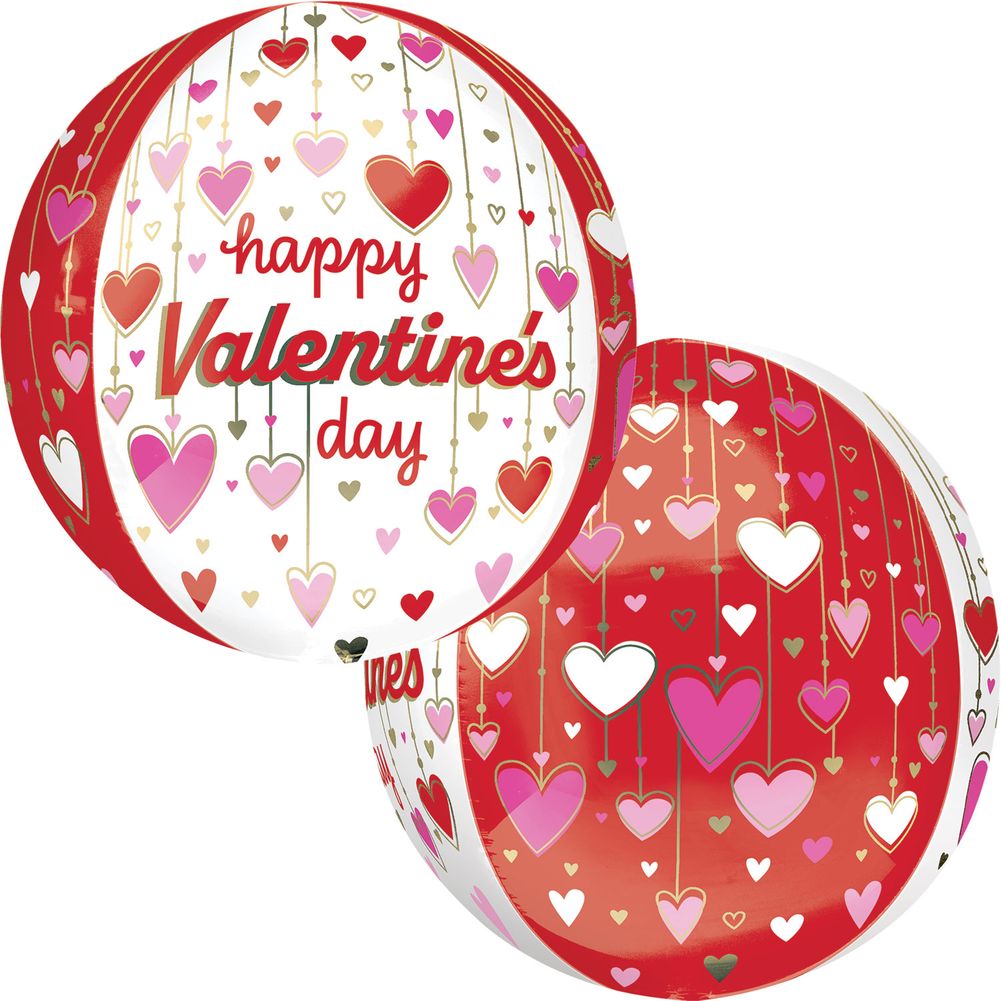 15" Happy Valentine's Day Dangling Hearts Orbz Foil Balloon (1ct)
