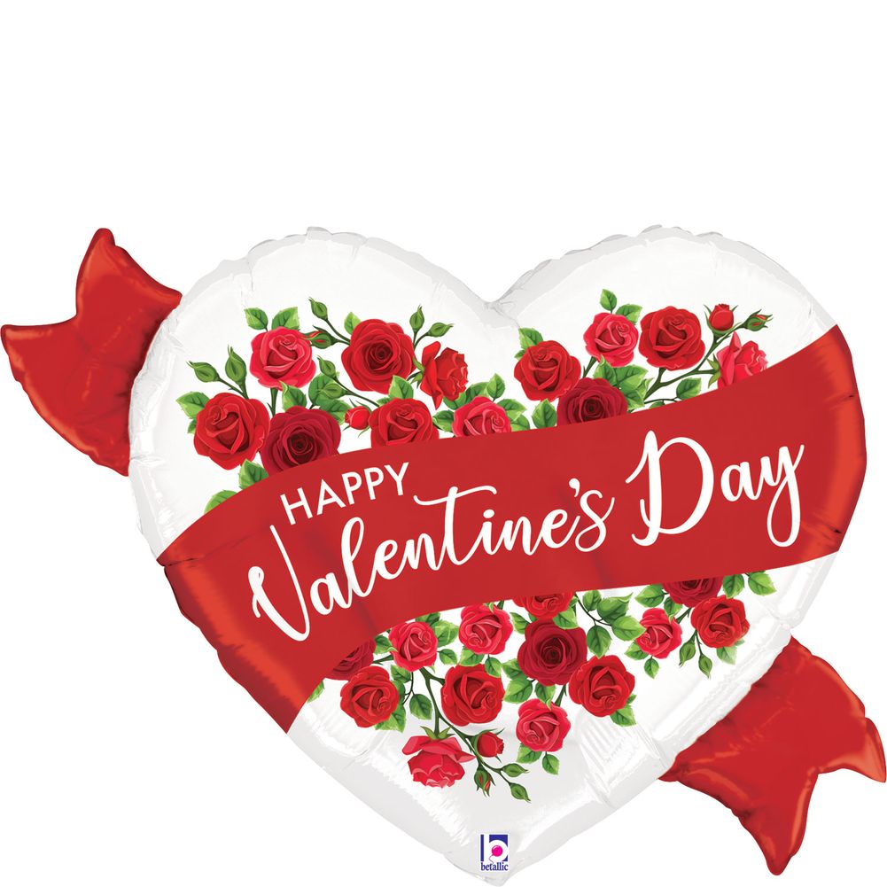 37" Satin Red Roses Valentine Shape Foil Balloon (1ct)