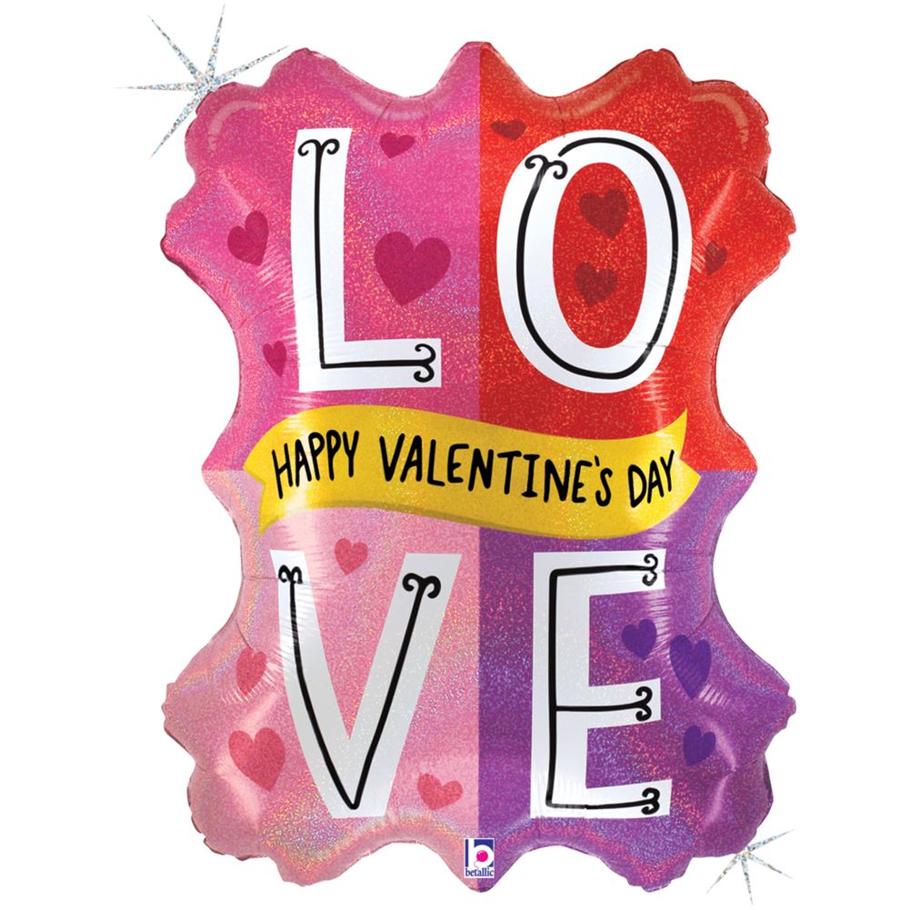 29" Valentine Glitter Holographic Love Color Blocks Foil Balloon (1ct)