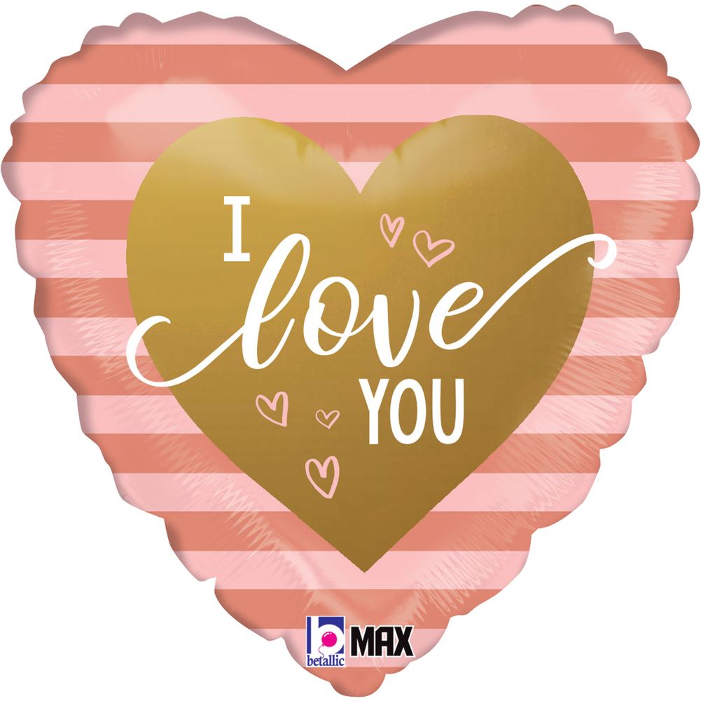 18" Rose Gold Stripes I Love You Max Float Heart Foil Balloon (1ct)