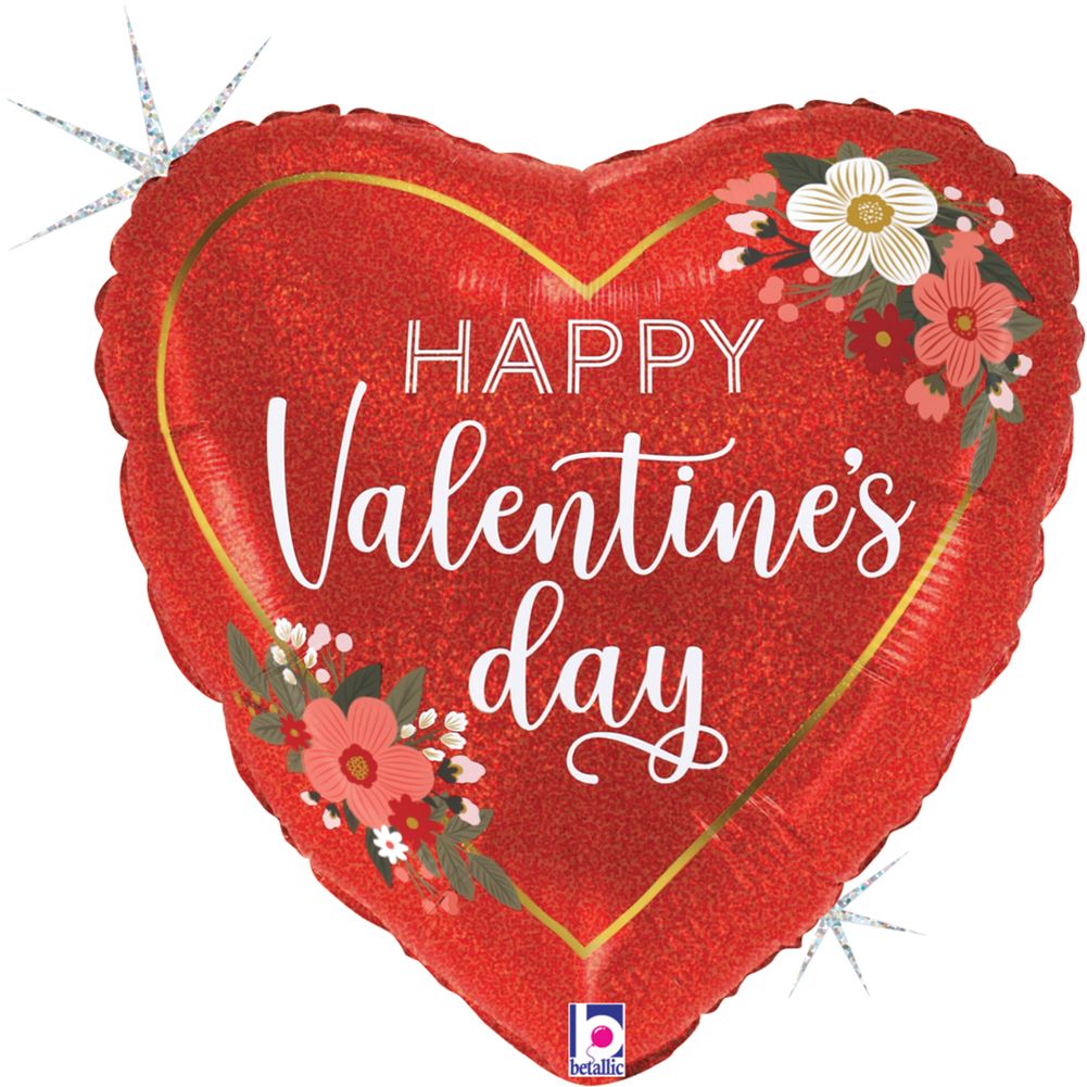 18" Floral Glitter Holographic Valentine's Day Heart Foil Balloon (1ct)