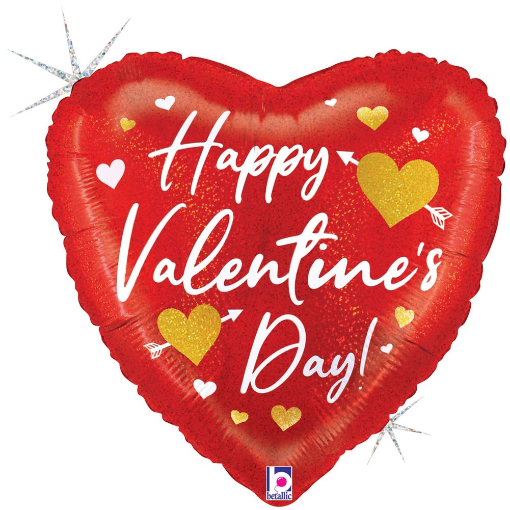 18" Valentine Heart Arrows Glitter Holographic Foil Balloon (1ct)