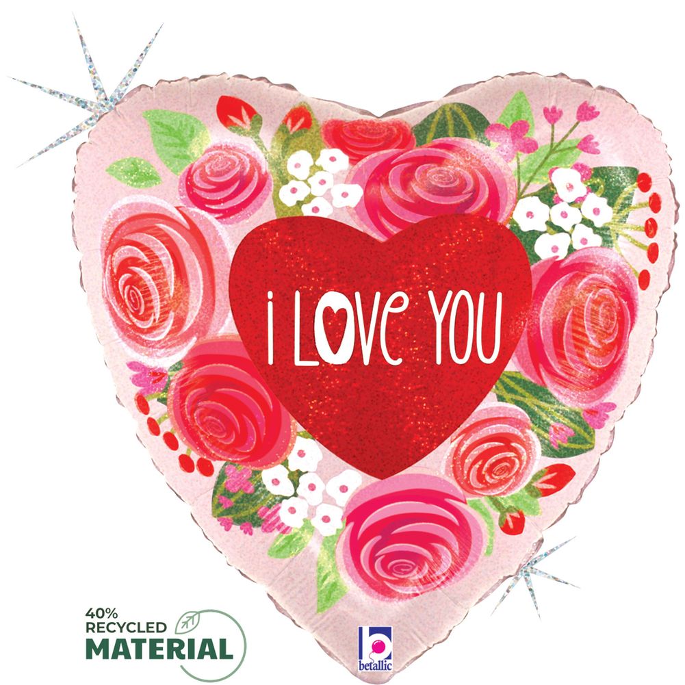 18" Love You Roses Glitter Holographic Foil Balloon (1ct)
