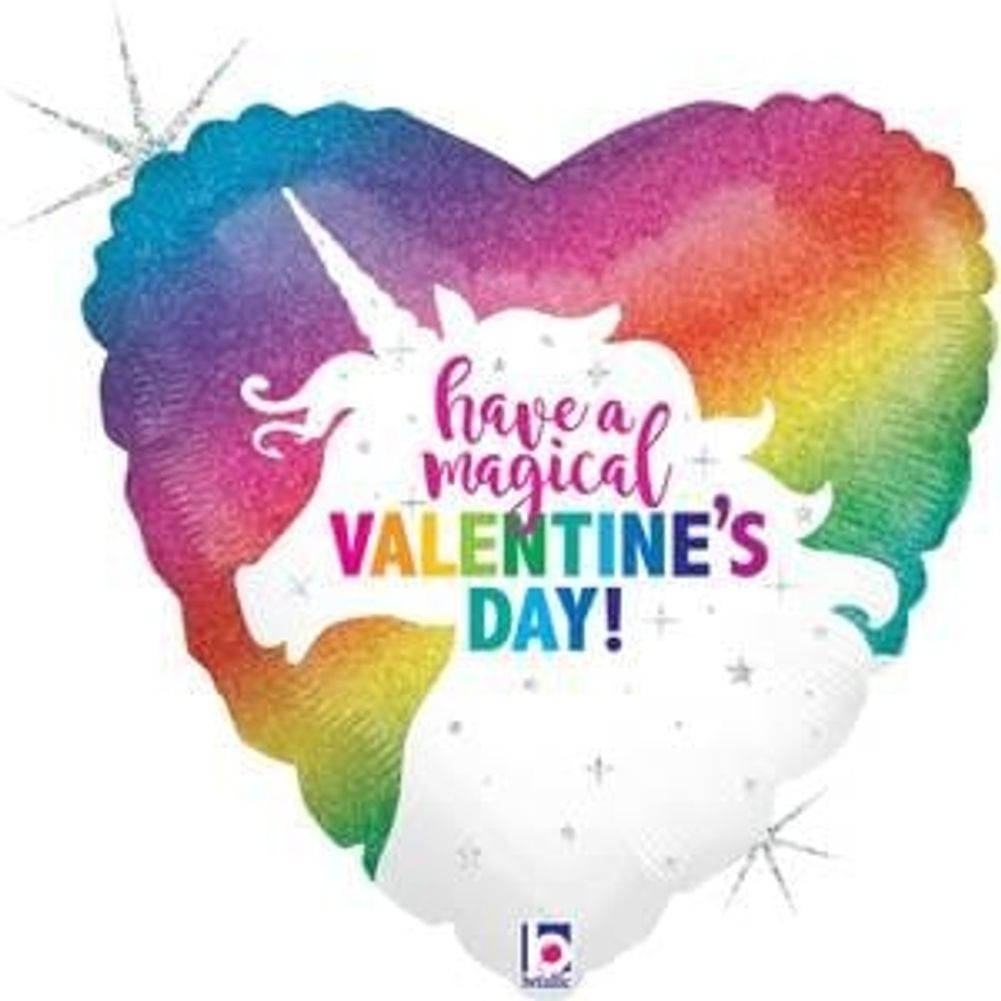 18" Glitter Unicorn Valentine Glitter Holographic Foil Balloon (1ct)