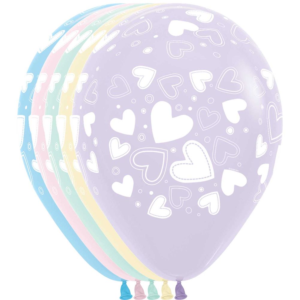 11" Assorted Hearts Pastel Latex Balloons (50ct)