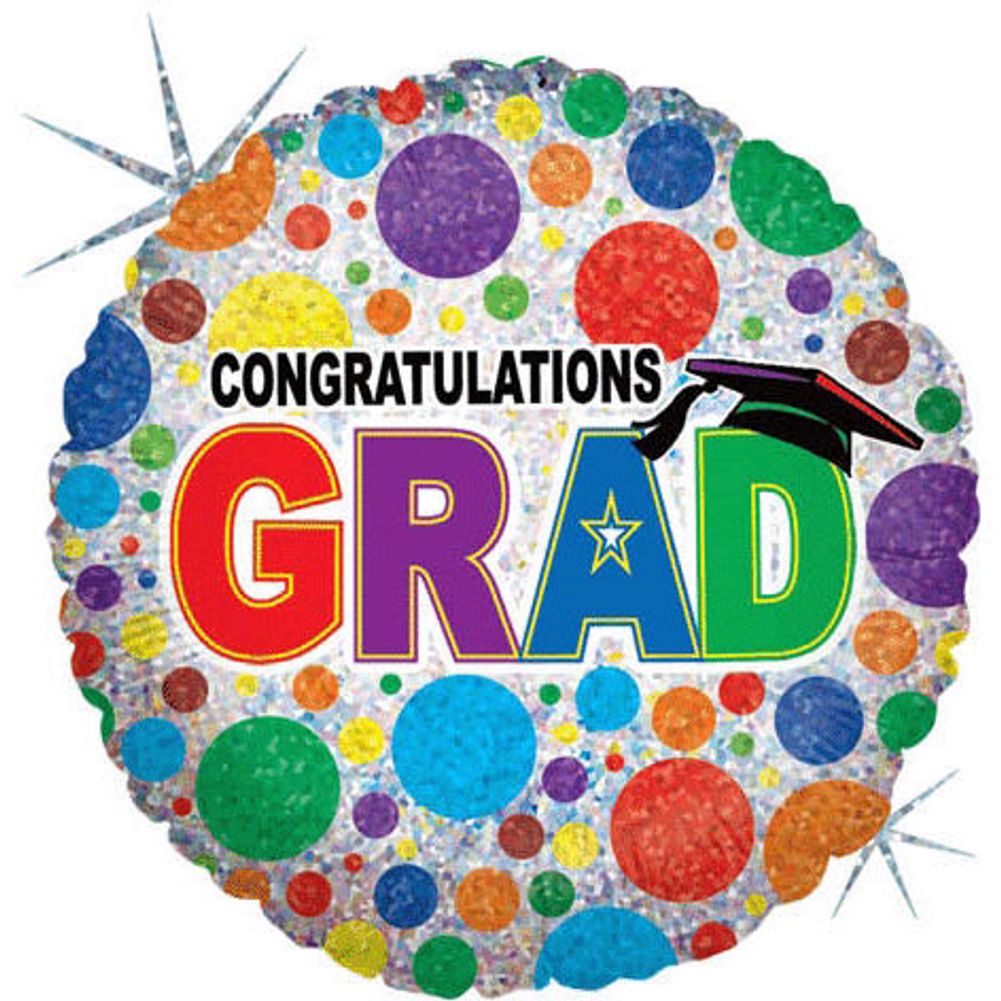 18" Congrats Grad Polka Dots Holographic
