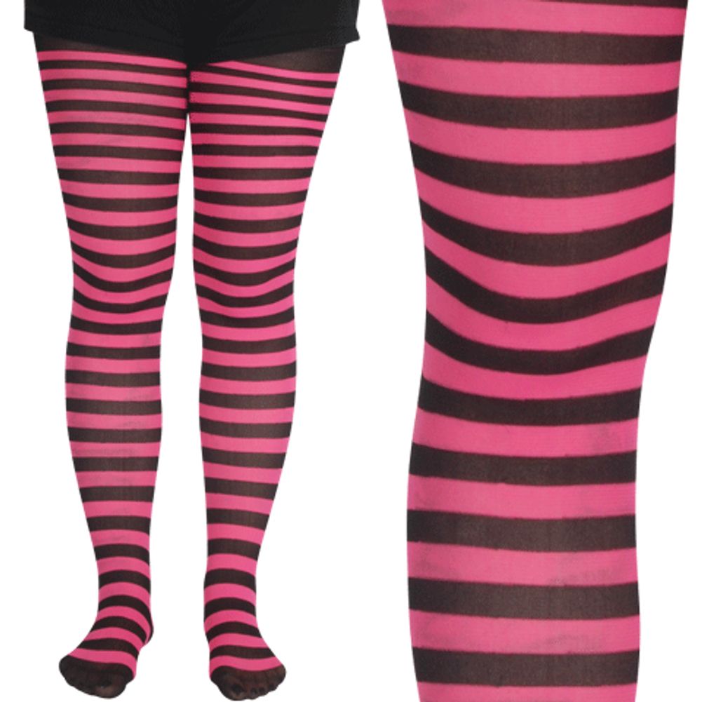 Hot Pink/Black Striped Panty Hose
