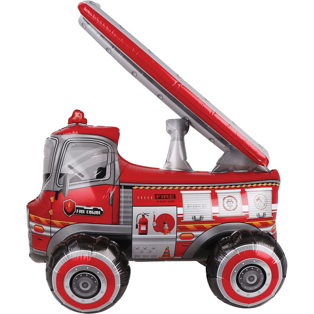 Fire Truck 4D Button Air Inflate Foil Balloon (1ct)