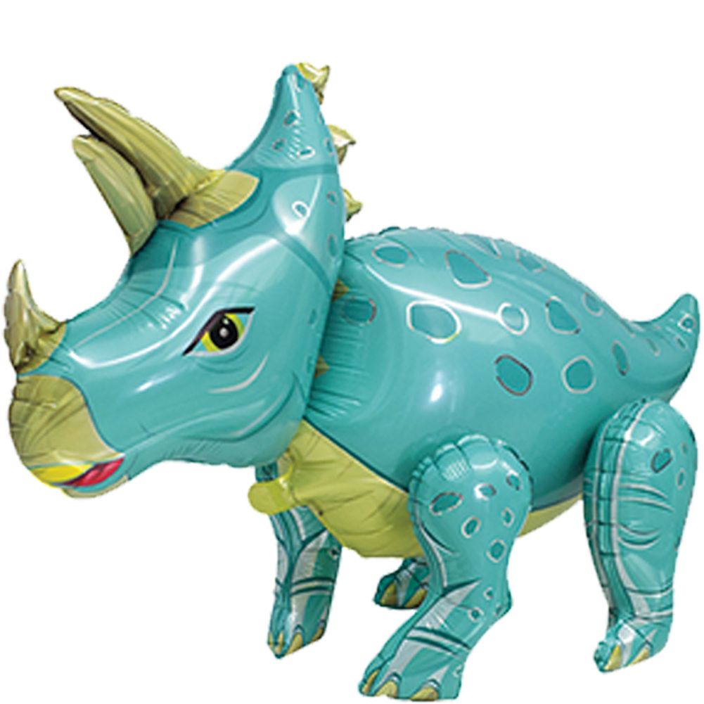 Playful Triceratops Dinosaur Blue 4D Button Air Inflate Foil Balloon (1ct)